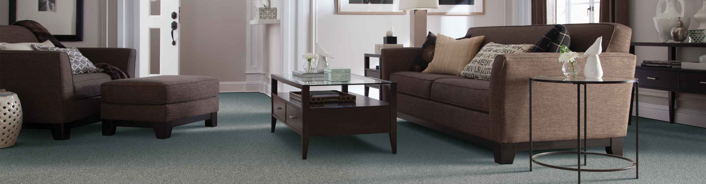 Carpet in a living room with velvet furniture